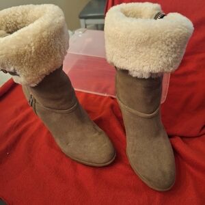 Coach Tan Shearling-Lined Winter Boots